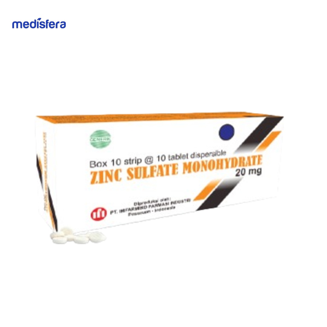 ZINC SULFATE IMFARMIND 20MG TABLET (1 strip isi 10 tablet)